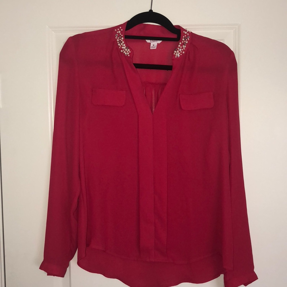Hot pink blouse with pearl detailing